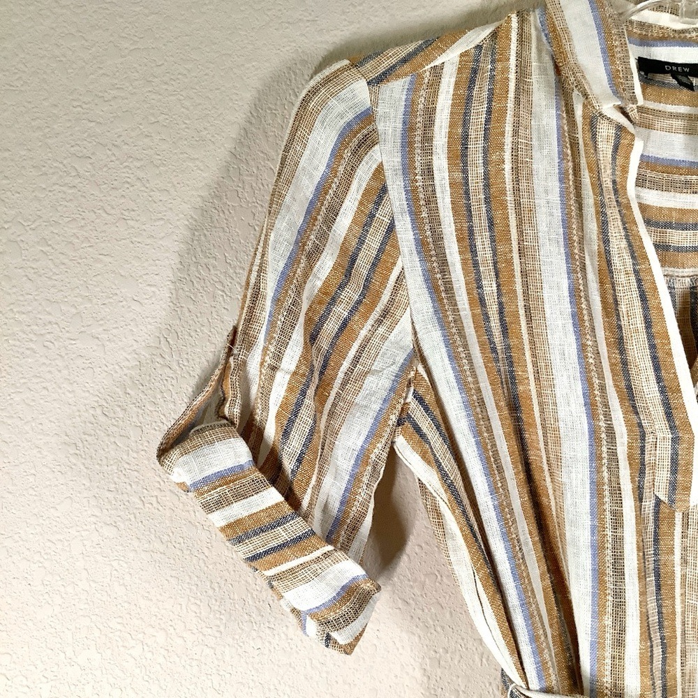 Anthropologie DREW Linen Shirt Dress XS Ollie Stripe Midi Vacation Resort Preppy - Picture 7 of 15